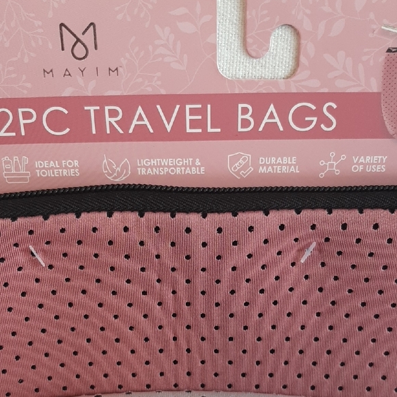 Mayim 2 Pc. Travel Bag Set Pinks With Black Polka Dots New - Picture 3 of 13